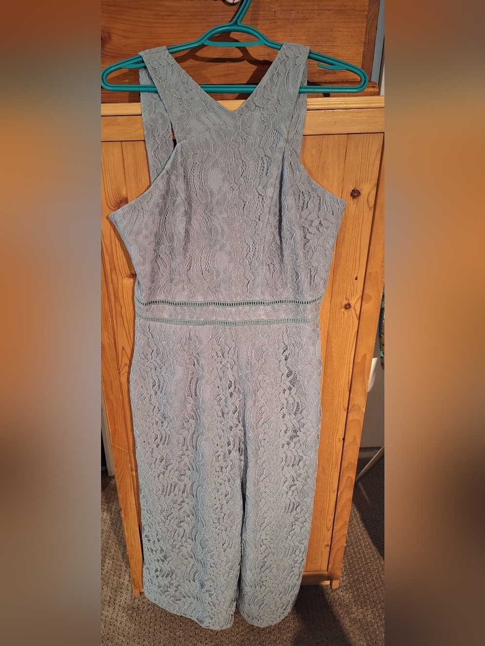 Adelyn Rae Sky Blue Cayden Cross Neck Lace Jumpsuit Size Medium NWT